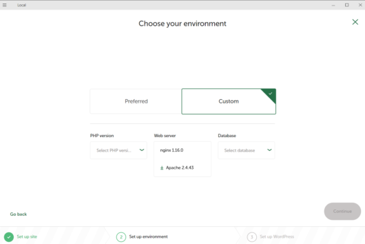 環境の選択 (Choose your environment) - Custom - Web server 選択