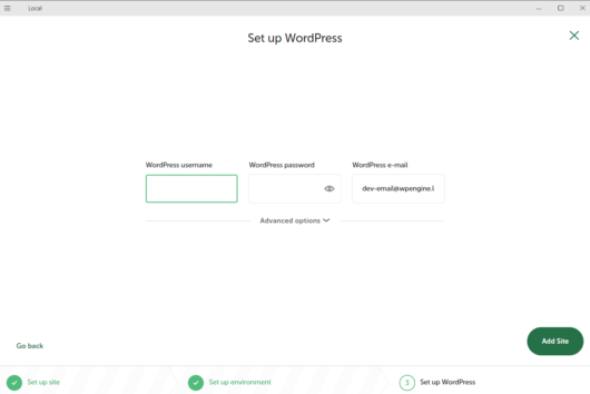 Set up WordPress 画面
