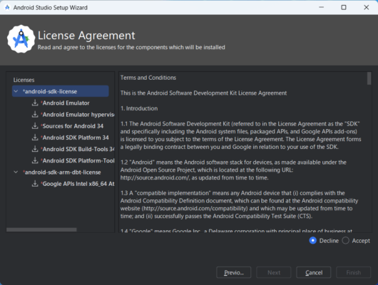 Android Studio Setup Wizard - License Agreement - android-sdk-license