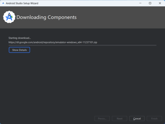 Android Studio Setup Wizard - Downloading Components