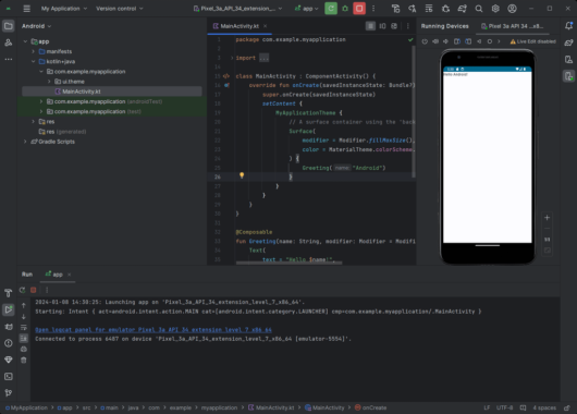 Android Studio プロジェクト - AVD 内でアプリ起動