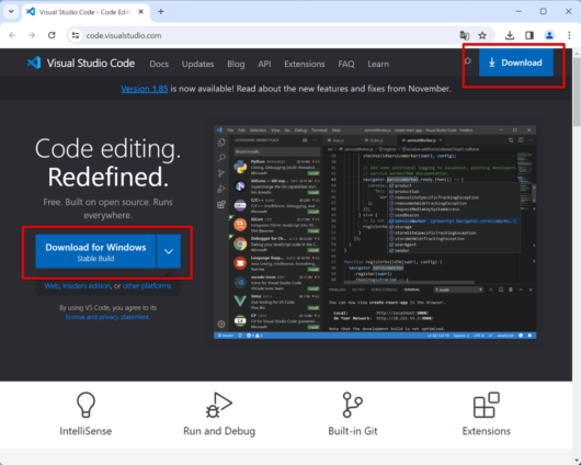 Visual Studio Code のダウンロードサイト