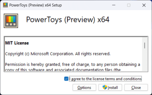 Power Toys (Preview) x65 Setup 利用許諾に同意
