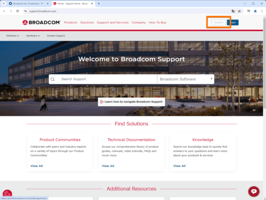 Broadcom Support Portal から Register