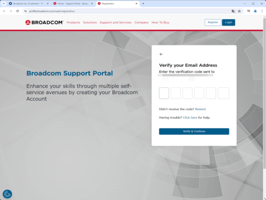 Broadcom Support Portal ‐ Verify you Email Address