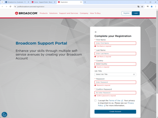 Broadcom Support Portal ‐ Complete your Registration