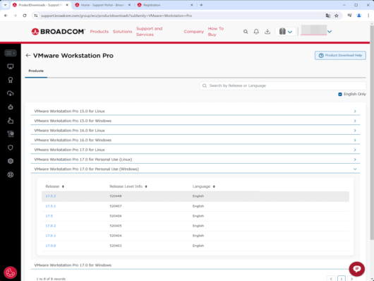Broadcom Support Portal - VMware Workstation Pro 17 for Personal Use (Windows)