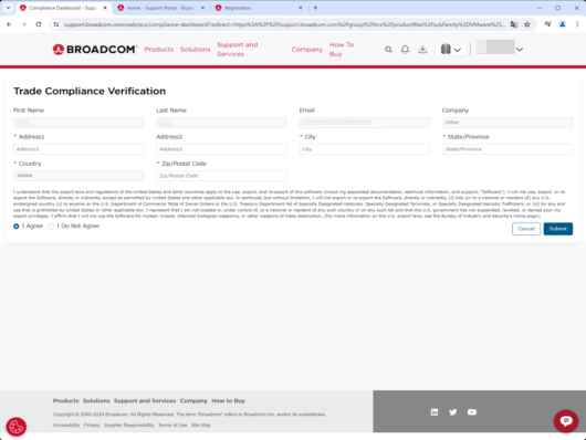 Broadcom Support Portal - Trade Compliance Verification