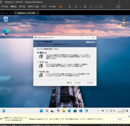 VMware Workstation Pro 17 - Windows 11 仮想マシン - VMware Tools セットアップ - セットアップの種類の選択