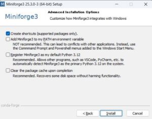 Miniforge のインストーラ - Advanced Installation Options