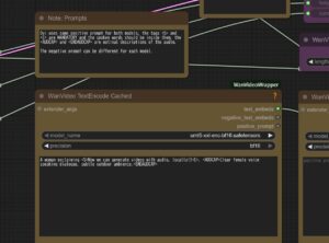[WanVideo TextEncode Cached] のプロンプトで生成する音声なども指定する